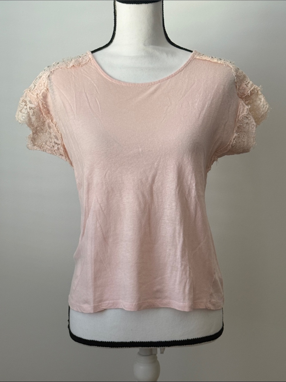 Jun & Ivy Lace Sleeve Short-Sleeve Tee - Blush Pink